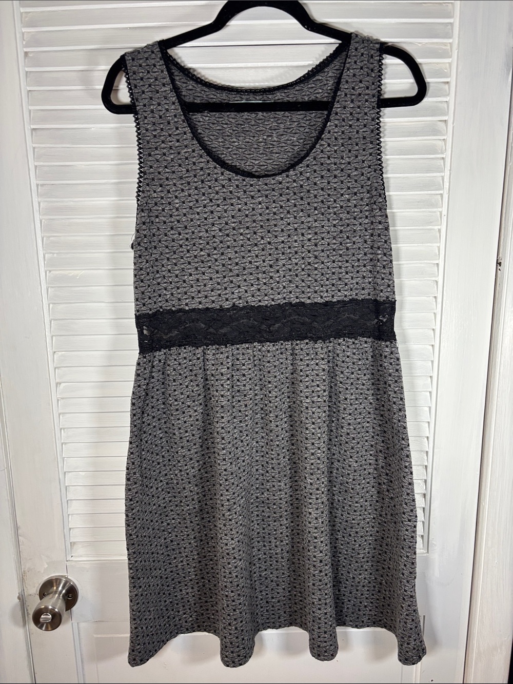 Maurices Gray Knit Sleeveless Mini Dress with Black Lace Waist